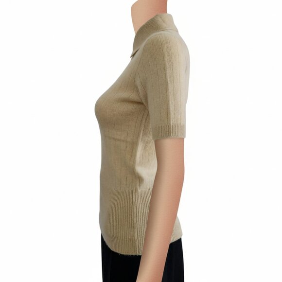 Vintage Jaeger Cashmere Sweater Pullover Collared Beige Scotland Womens Size 34 - Picture 3 of 6